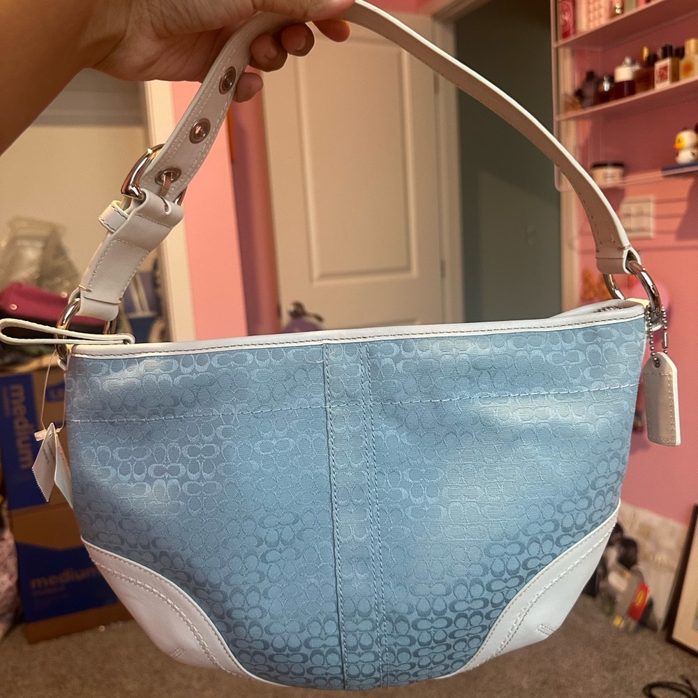 Blue and White Coach Shoulder Bag